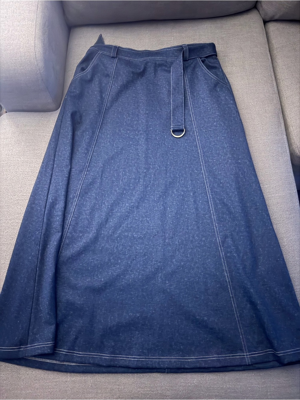 Denim long Skirt with belt